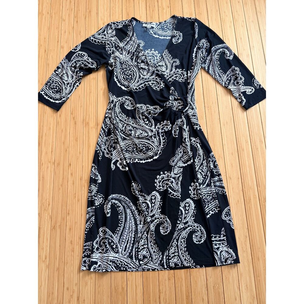 Shelby & Palmer Women’s Size Medium Navy & White Paisley Faux Wrap Midi Dress